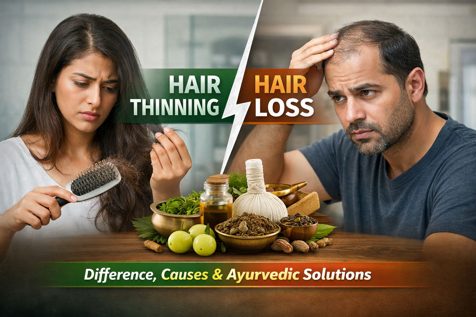 Hair Thinning vs Hair Loss: Difference, Causes & Ayurvedic Solutions